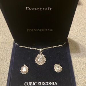 FINAL PRICE! BNWT Danecraft Silver Plate and CZ Necklace and Earrings Set